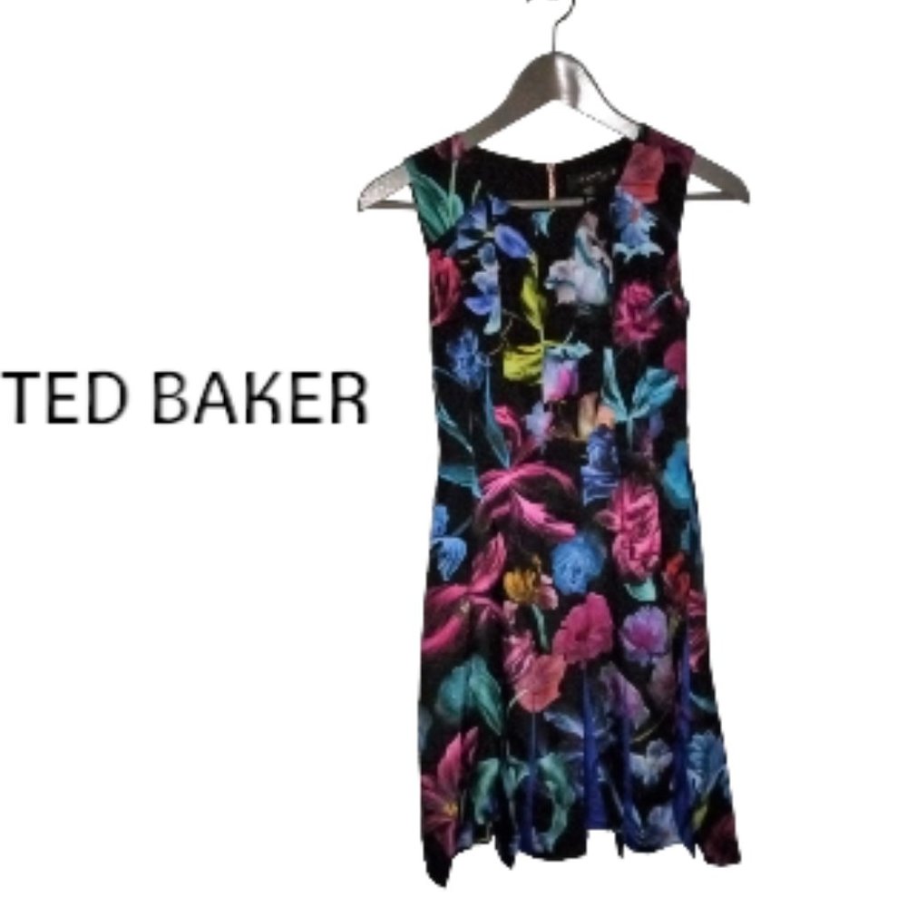 2Pc Nwt Ted Baker London Sleeveless V-Neck Multi Pleated Dress/Earring MSRP $359